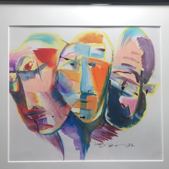 Original gauche watercolor ink drawing framed artwork signed one-of-a-kind 8x9” - Picture 2 of 4